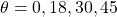 \theta=0,18, 30, 45